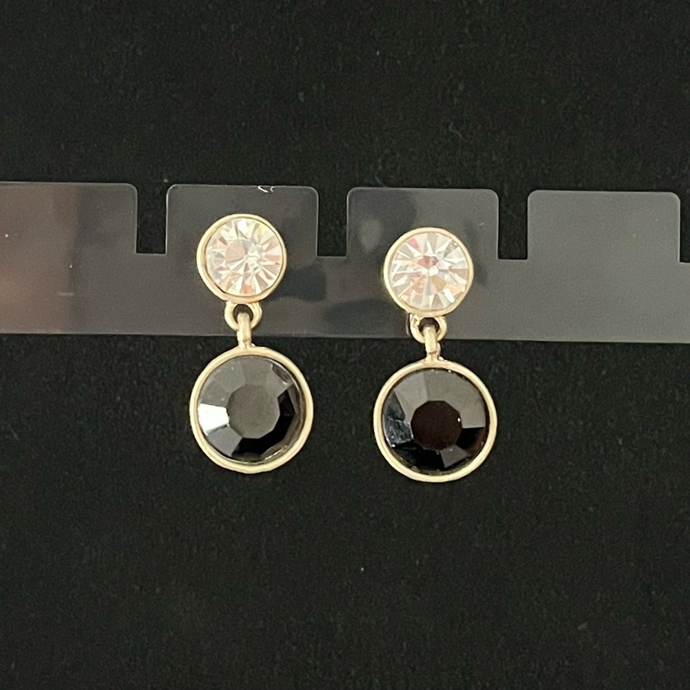 Silver Diamond and Black Drop Earrings